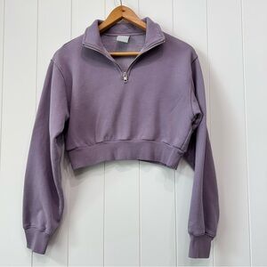 TNA Cropped Quarter-Zip Sweatshirt in Lavender Purple